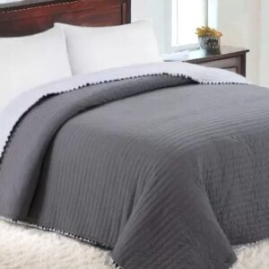 Prekrivač Pom-Pom francuski ležaj Tamno siva